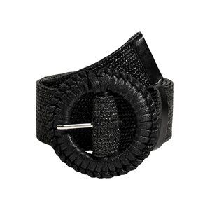 3977 Women's Boho Round Buckle Belt Straw Woven Waist Belts Black Suit